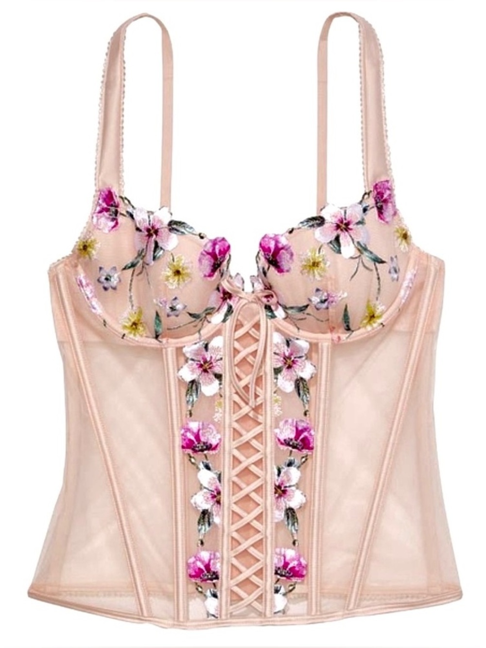 Victoria's Secret Floral Embroidered Corset Top Coquette Fairy | Size Small